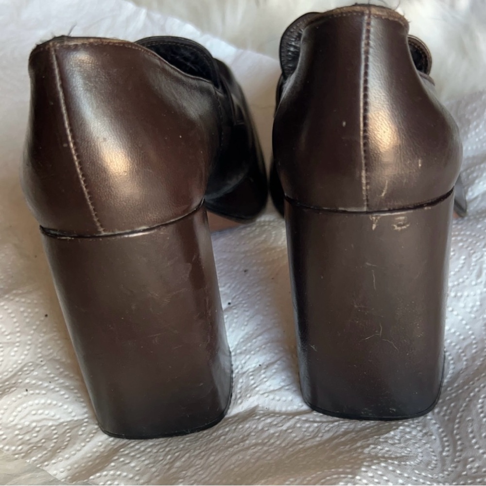 Charles David | Women’s Brown Leather Loafer Block Heels Shoes 6 1/2 - Picture 5 of 9